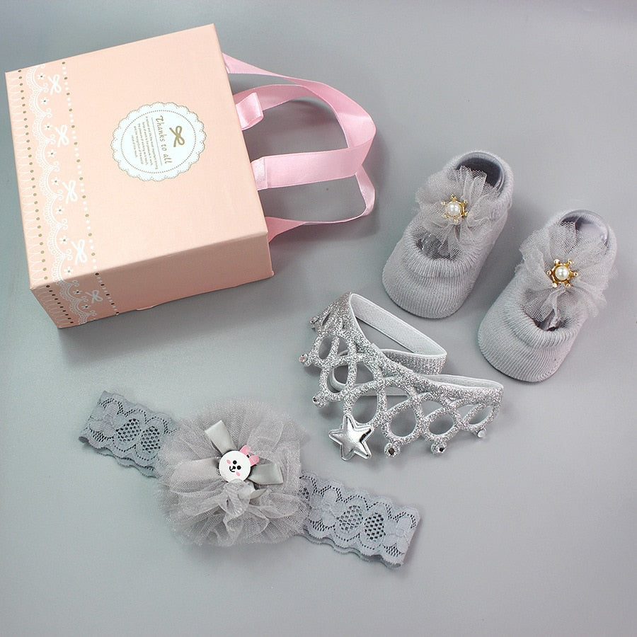 3Pcs/Set Newborn Baby Headband+Sock