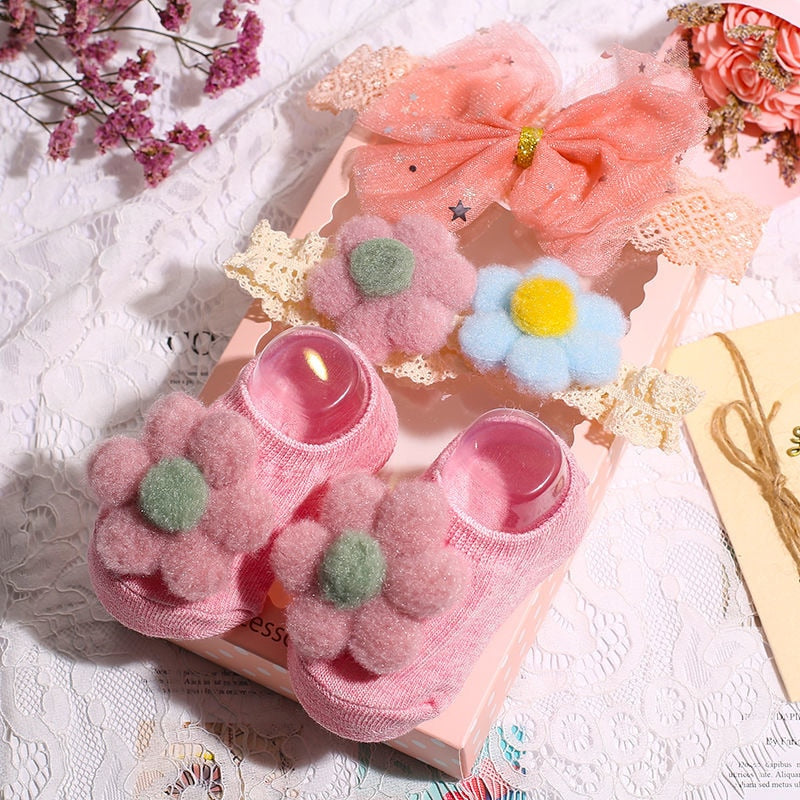 3Pcs/Set Newborn Baby Headband+Sock