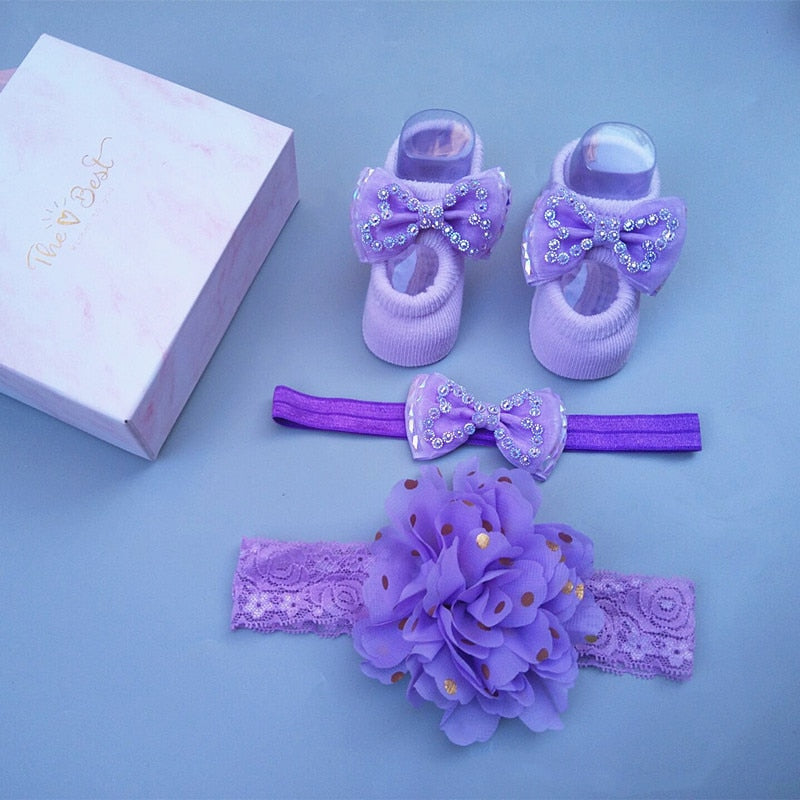 3Pcs/Set Newborn Baby Headband+Sock