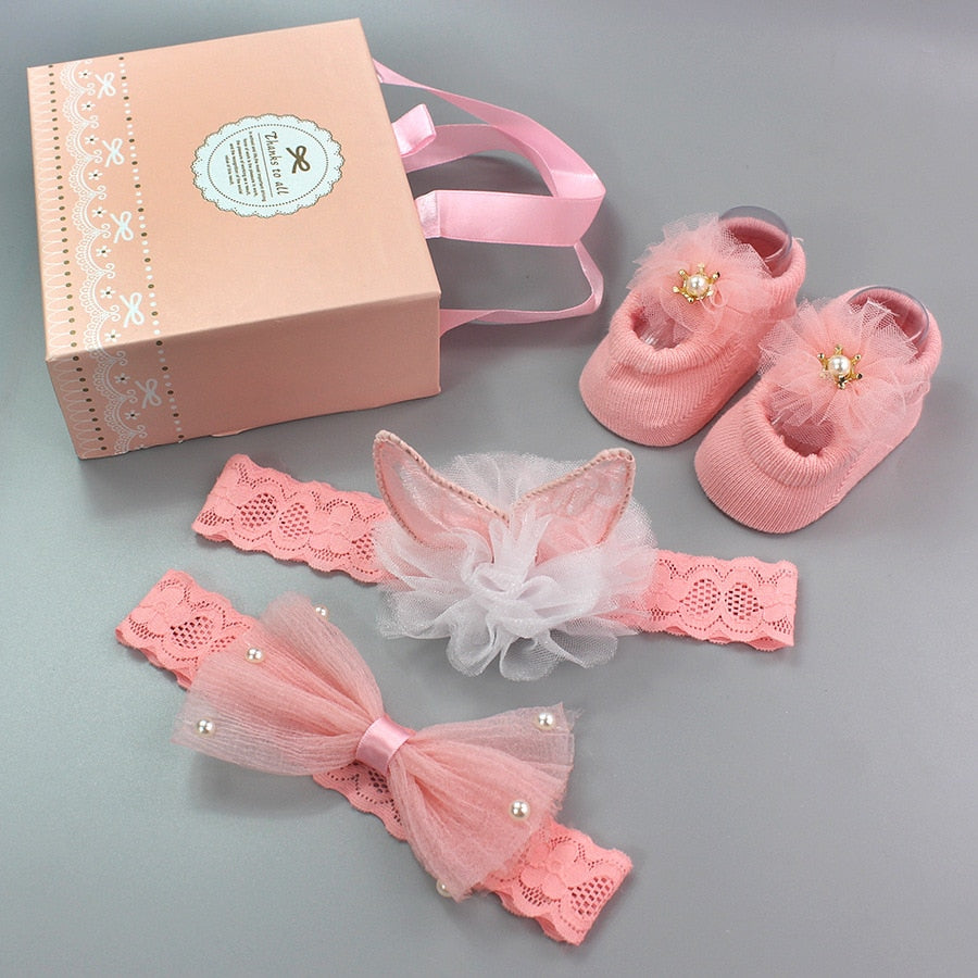 3Pcs/Set Newborn Baby Headband+Sock