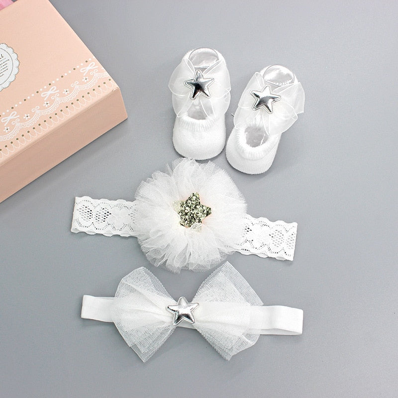 3Pcs/Set Newborn Baby Headband+Sock