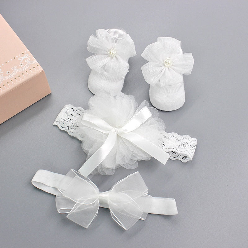 3Pcs/Set Newborn Baby Headband+Sock