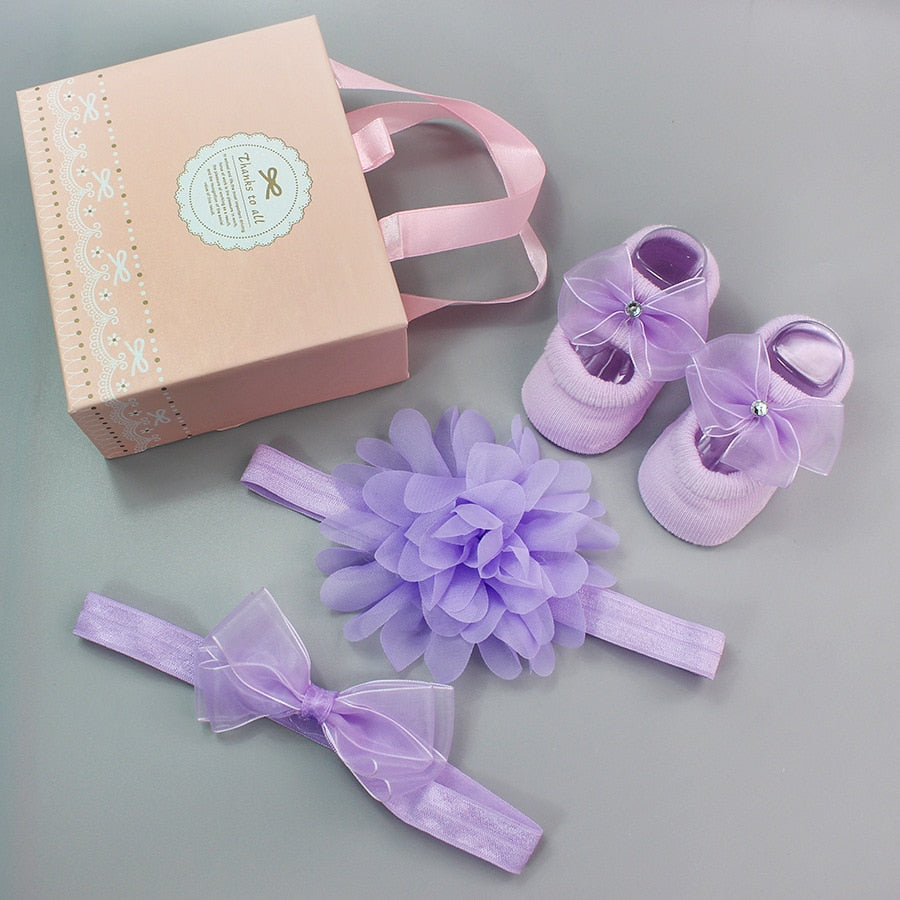 3Pcs/Set Newborn Baby Headband+Sock