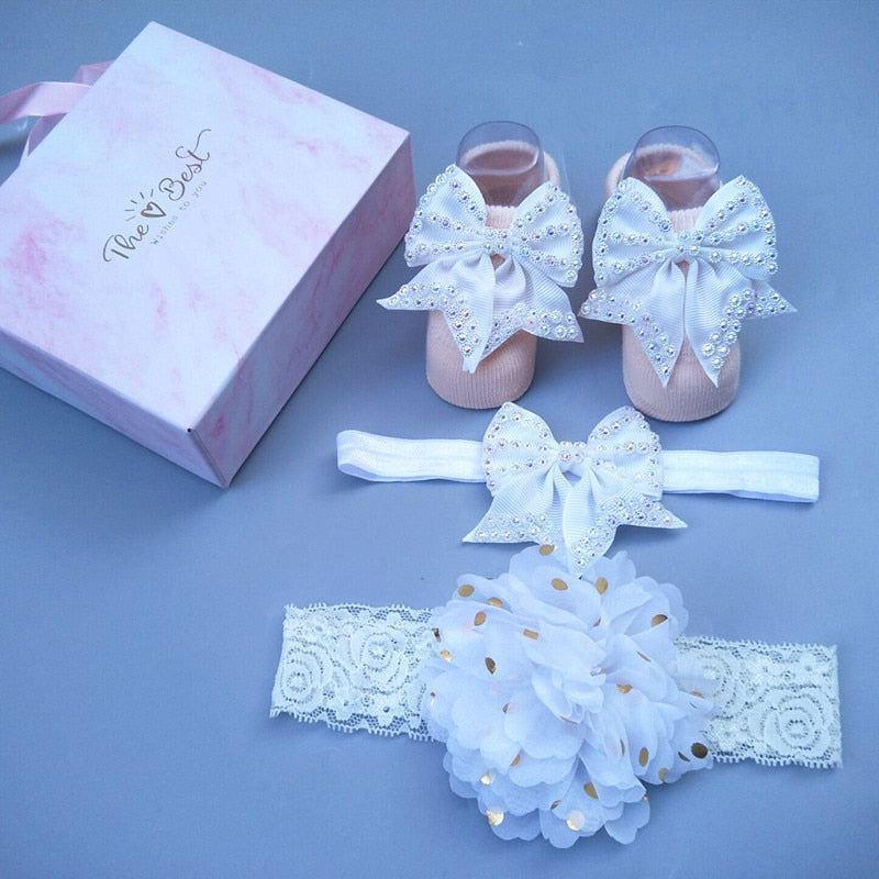 3Pcs/Set Newborn Baby Headband+Sock