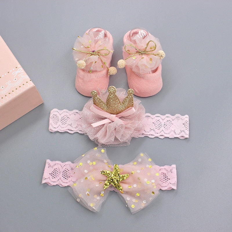 3Pcs/Set Newborn Baby Headband+Sock