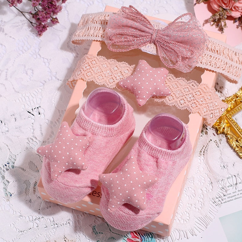 3Pcs/Set Newborn Baby Headband+Sock