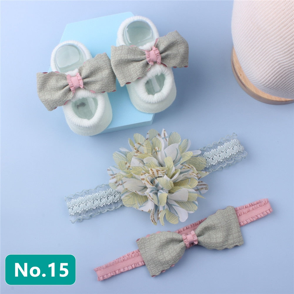 3Pcs/Set Newborn Baby Headband+Sock