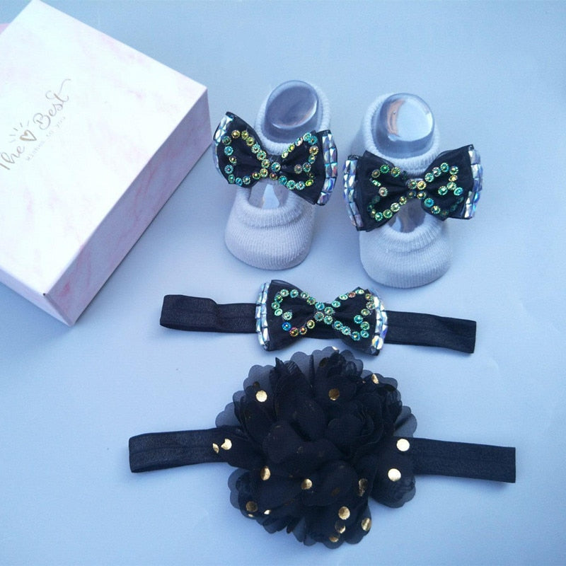 3Pcs/Set Newborn Baby Headband+Sock
