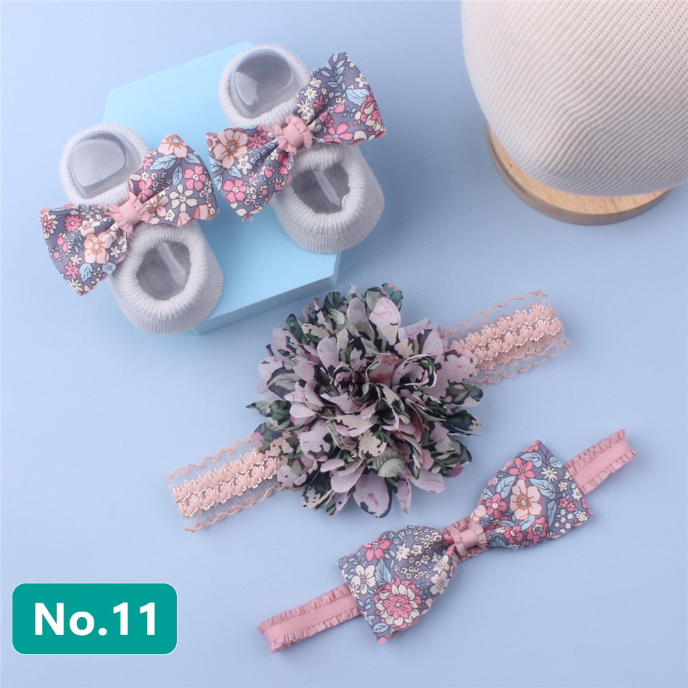 3Pcs/Set Newborn Baby Headband+Sock