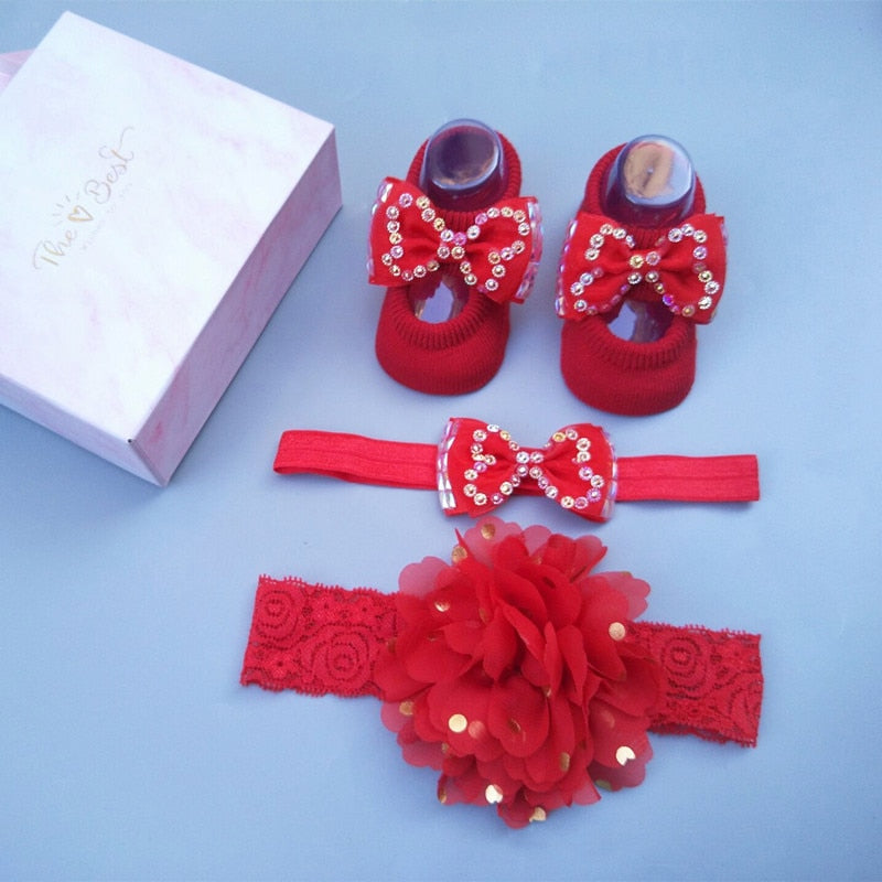 3Pcs/Set Newborn Baby Headband+Sock