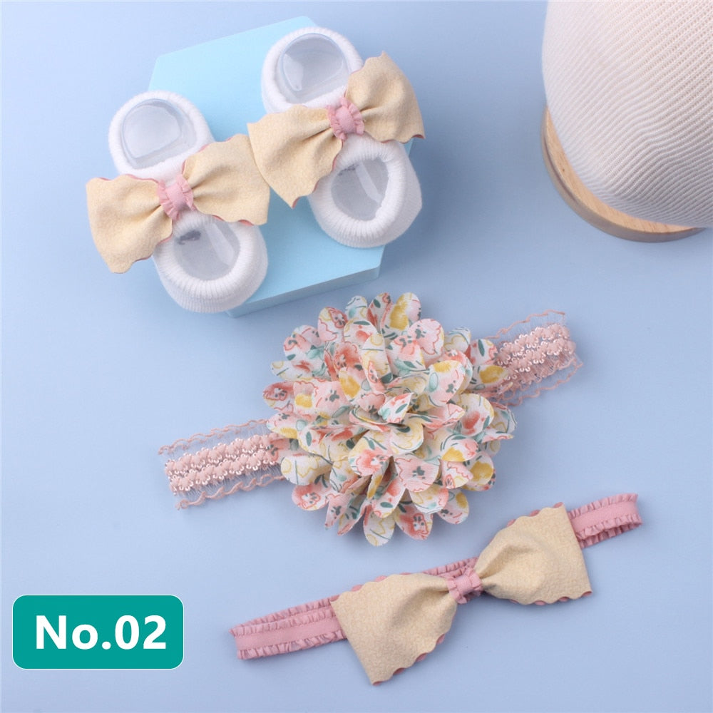 3Pcs/Set Newborn Baby Headband+Sock