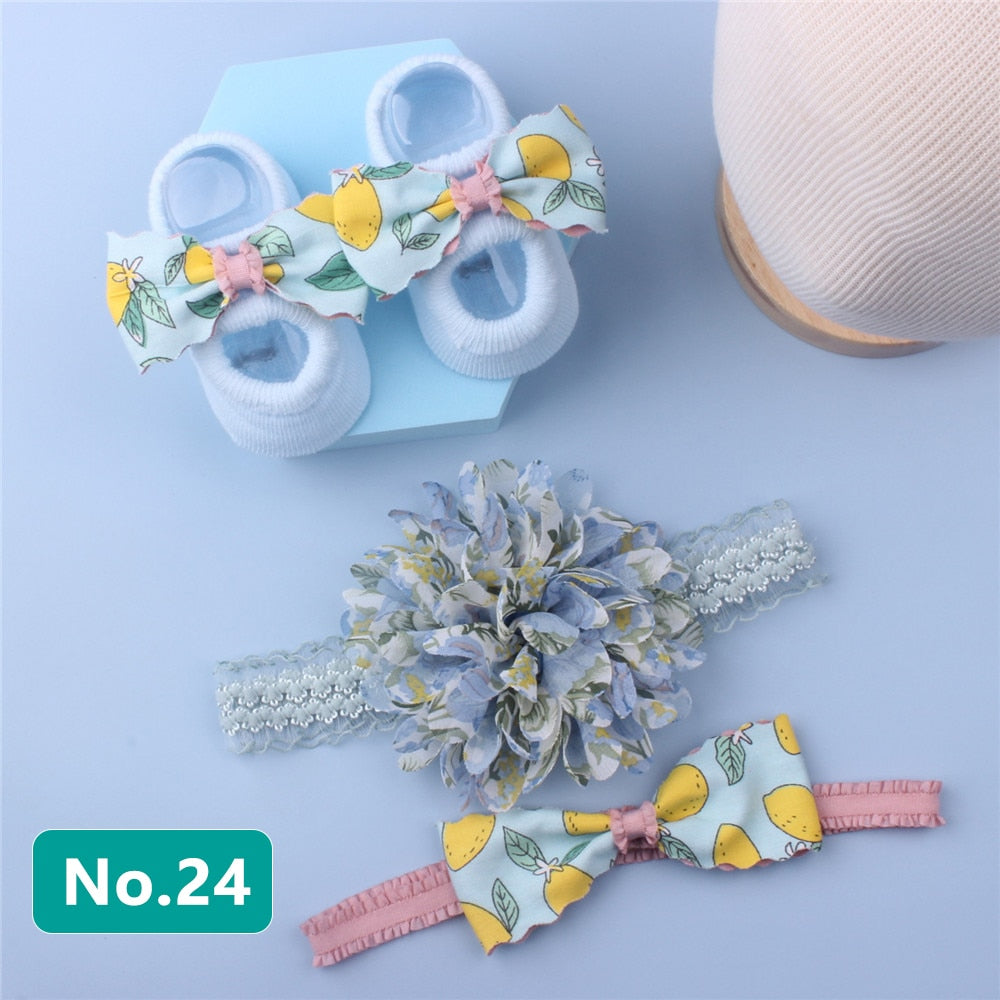 3Pcs/Set Newborn Baby Headband+Sock