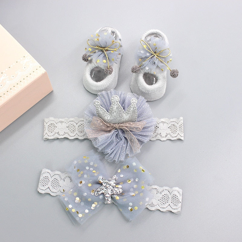 3Pcs/Set Newborn Baby Headband+Sock