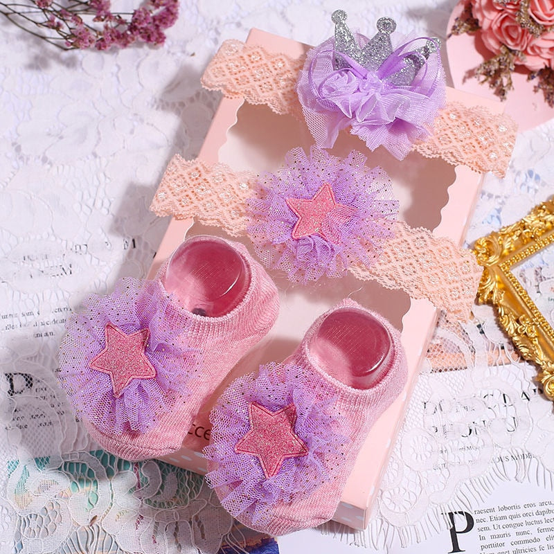 3Pcs/Set Newborn Baby Headband+Sock
