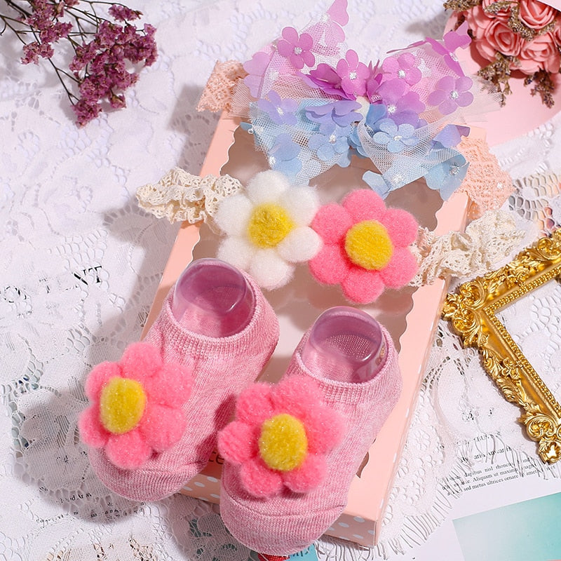 3Pcs/Set Newborn Baby Headband+Sock