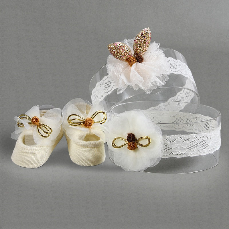 3Pcs/Set Newborn Baby Headband+Sock