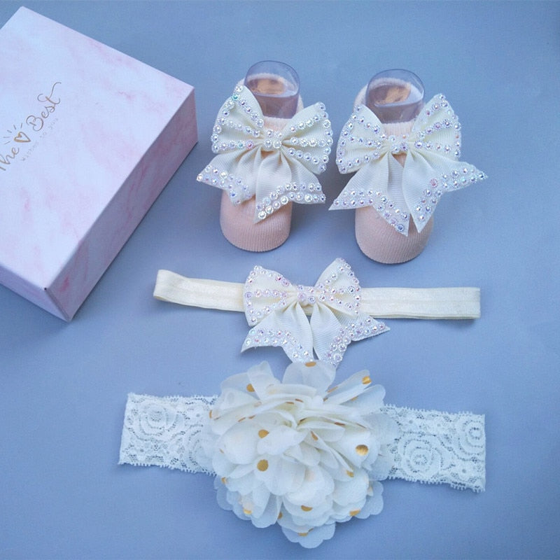 3Pcs/Set Newborn Baby Headband+Sock