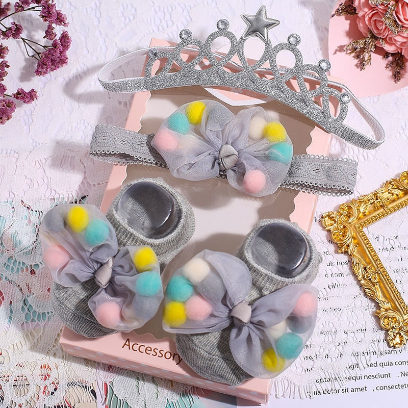 3Pcs/Set Newborn Baby Headband+Sock