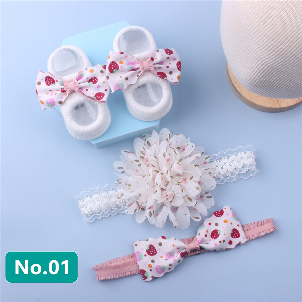 3Pcs/Set Newborn Baby Headband+Sock