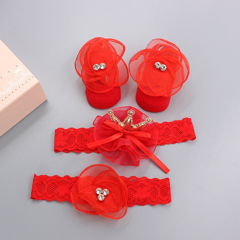 3Pcs/Set Newborn Baby Headband+Sock