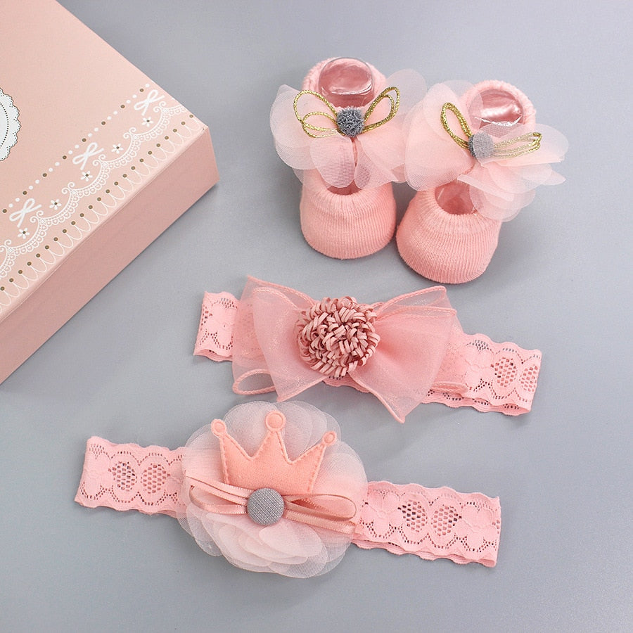 3Pcs/Set Newborn Baby Headband+Sock