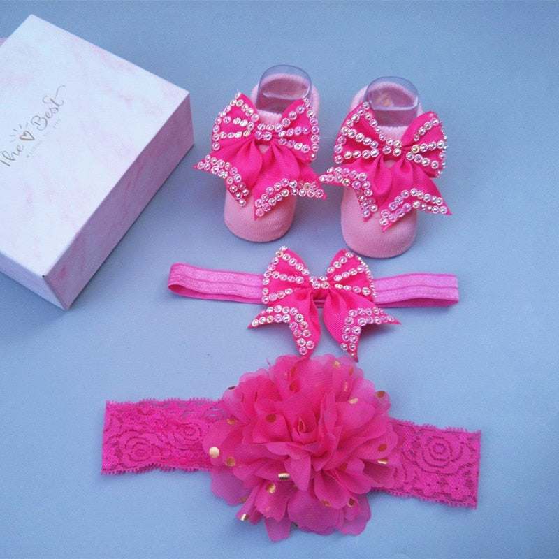 3Pcs/Set Newborn Baby Headband+Sock