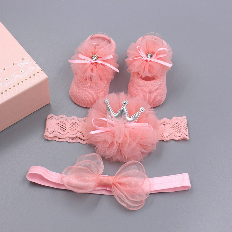 3Pcs/Set Newborn Baby Headband+Sock
