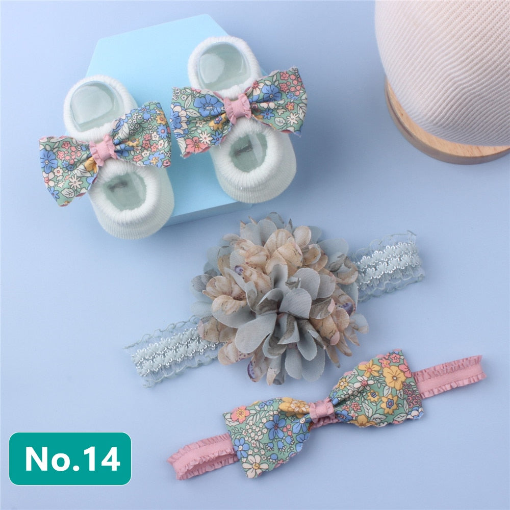 3Pcs/Set Newborn Baby Headband+Sock