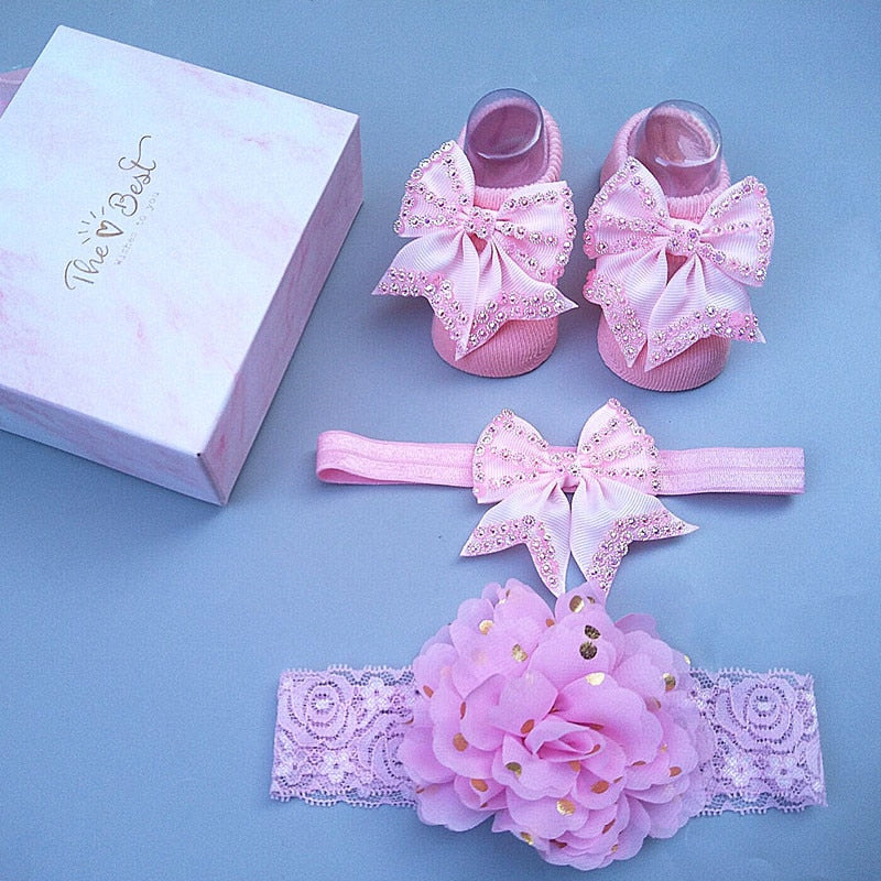 3Pcs/Set Newborn Baby Headband+Sock