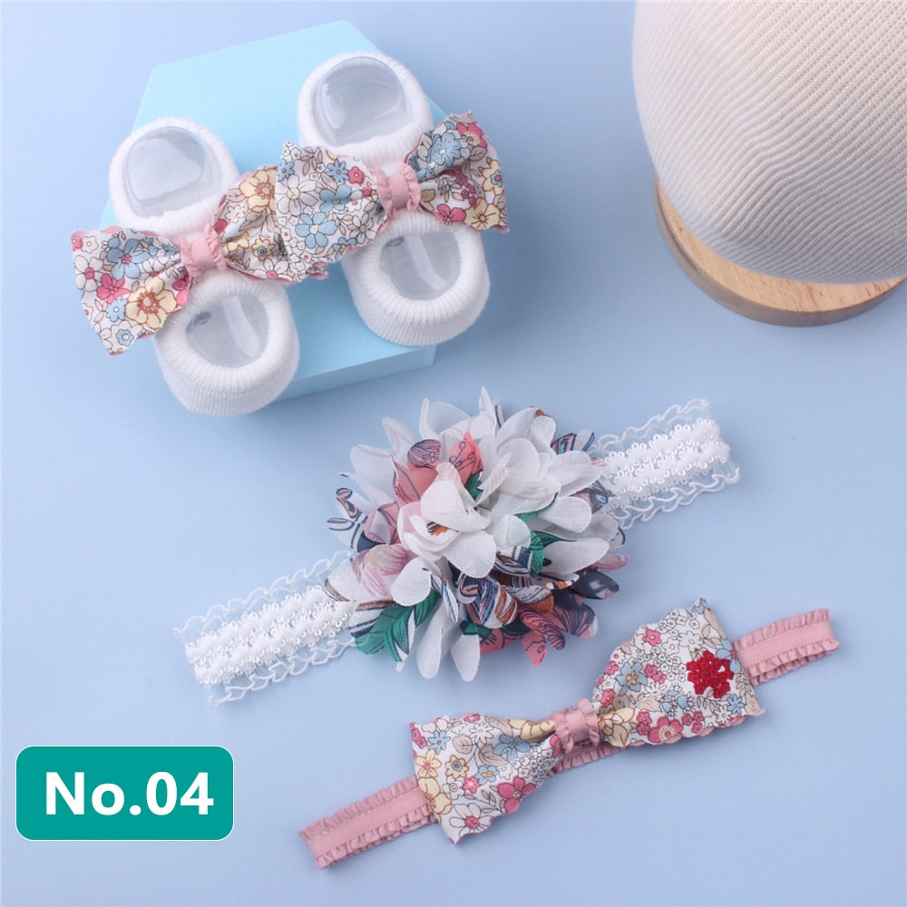 3Pcs/Set Newborn Baby Headband+Sock