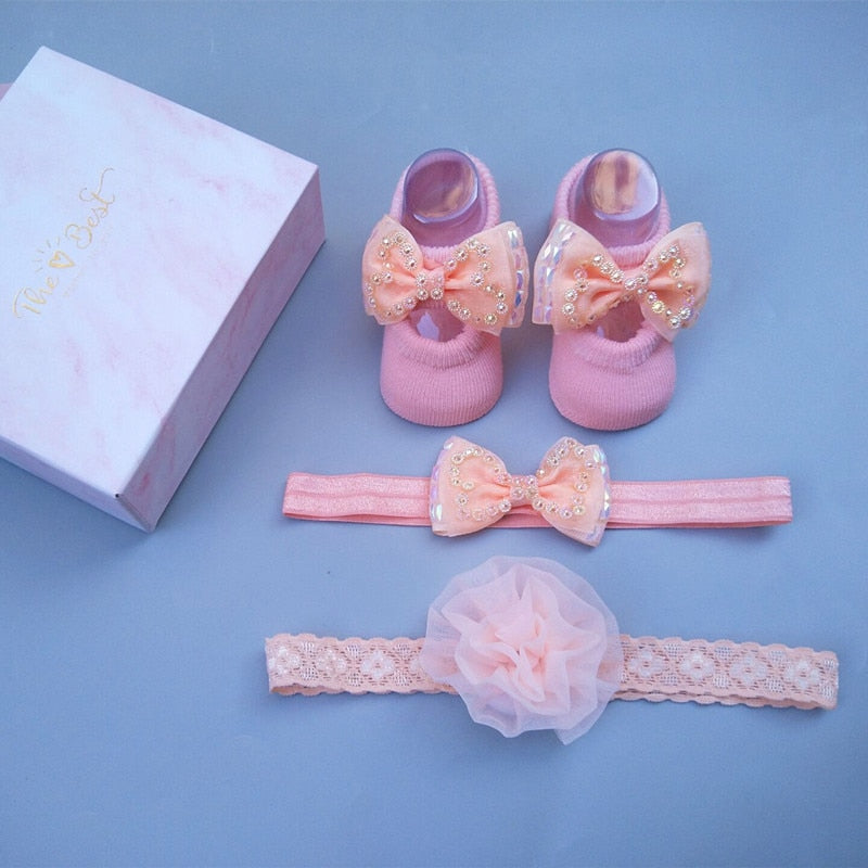 3Pcs/Set Newborn Baby Headband+Sock