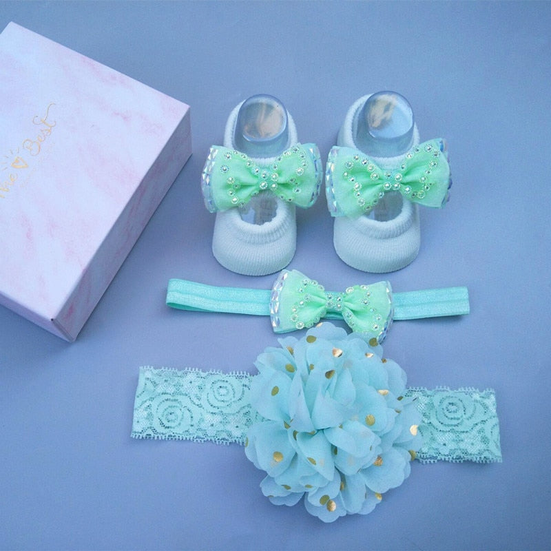 3Pcs/Set Newborn Baby Headband+Sock